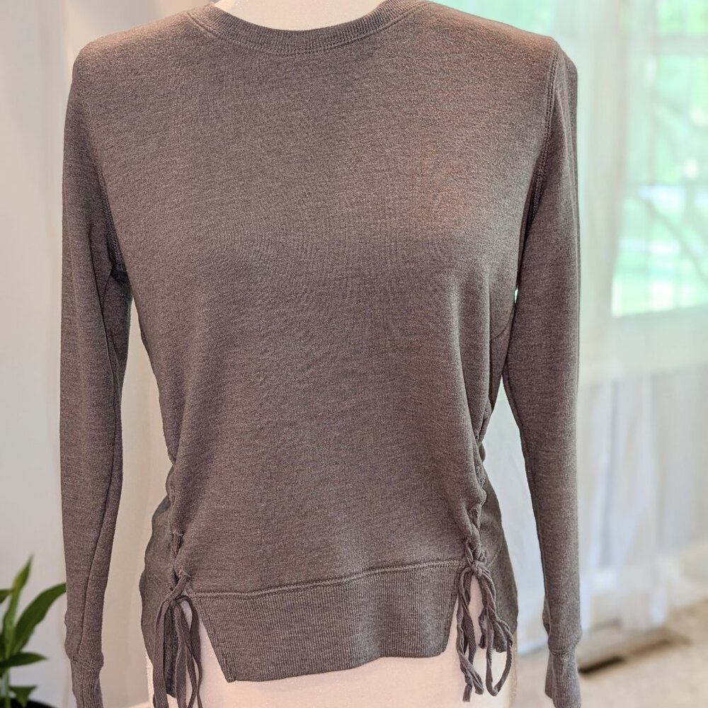 Chance or Fate Lace up Sweatshirt, Taupe/Heathered‎ Brown Size S
